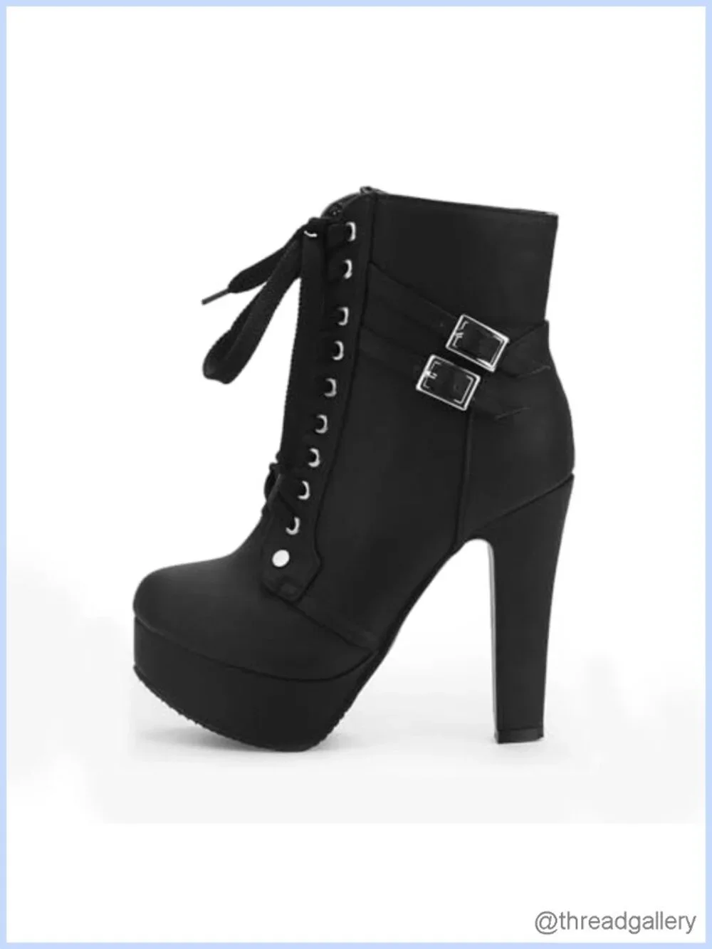 Chunky High Heel Platform Ankle Booties with Side Zipper—Lace Up, Block Heel